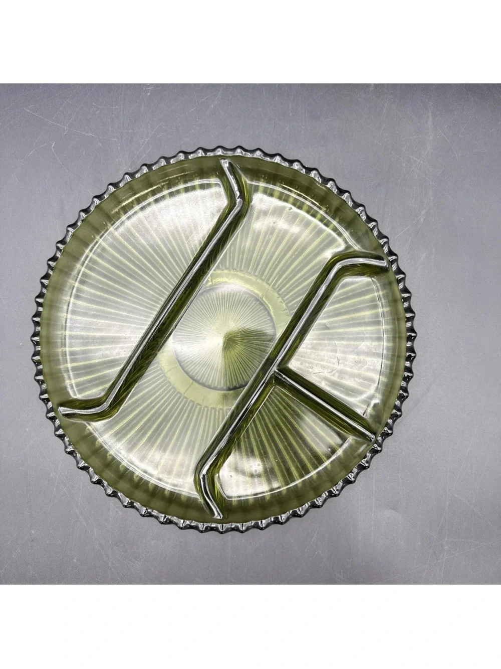 Indiana Glass Olive Green Divided Serving Plate